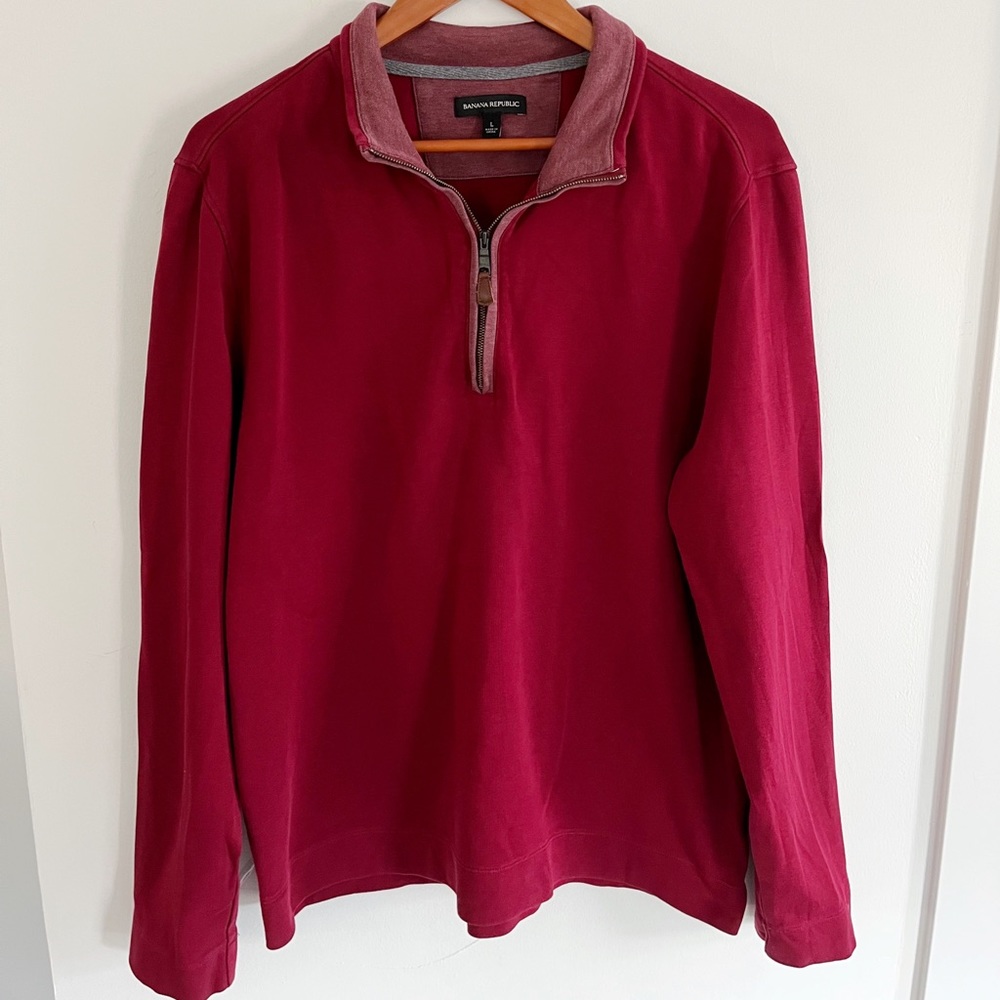 Banana Republic Mens half zip red cotton sweater size Large